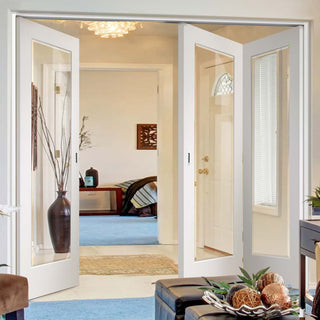 Image: Three Folding Doors & Frame Kit - Cesena White 1 Pane 2+1 - Clear Bevelled Glass - Prefinished