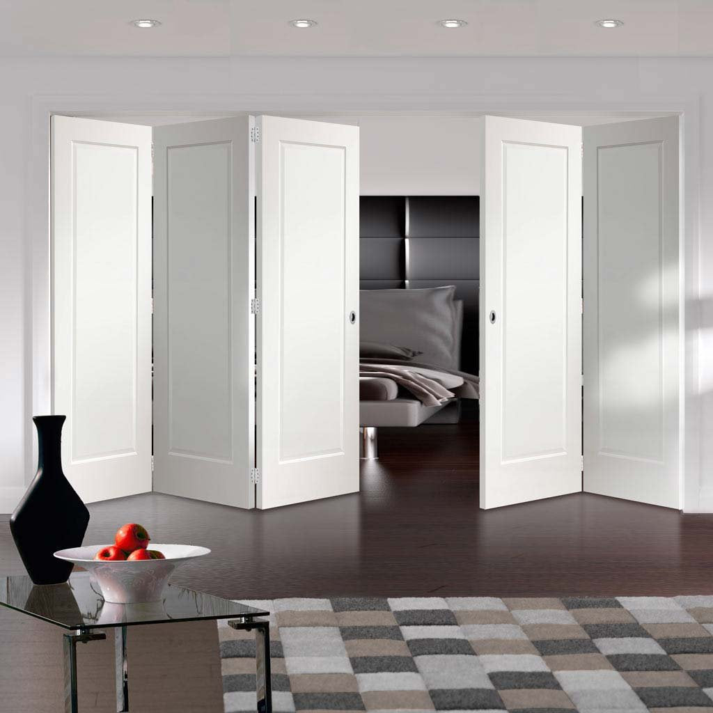 Five Folding Doors & Frame Kit - Cesena White 2 Panel 3+2 - Prefinished