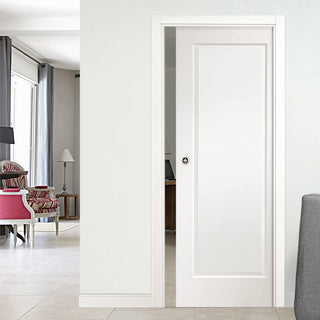 Image: Cesena White Panelled Evokit Pocket Fire Door - 1/2 hour Fire Rated - Prefinished
