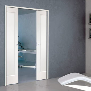 Image: Cesena White 1 Panel Double Evokit Pocket Doors - Prefinished