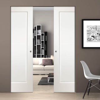 Image: Cesena White 1 Panel Absolute Evokit Pocket Double Pocket Door - Prefinished