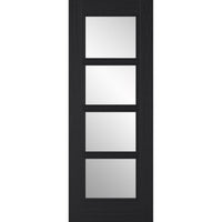 Vancouver Charcoal Black 4L Door - Raised Mouldings - Clear Glass - Prefinished