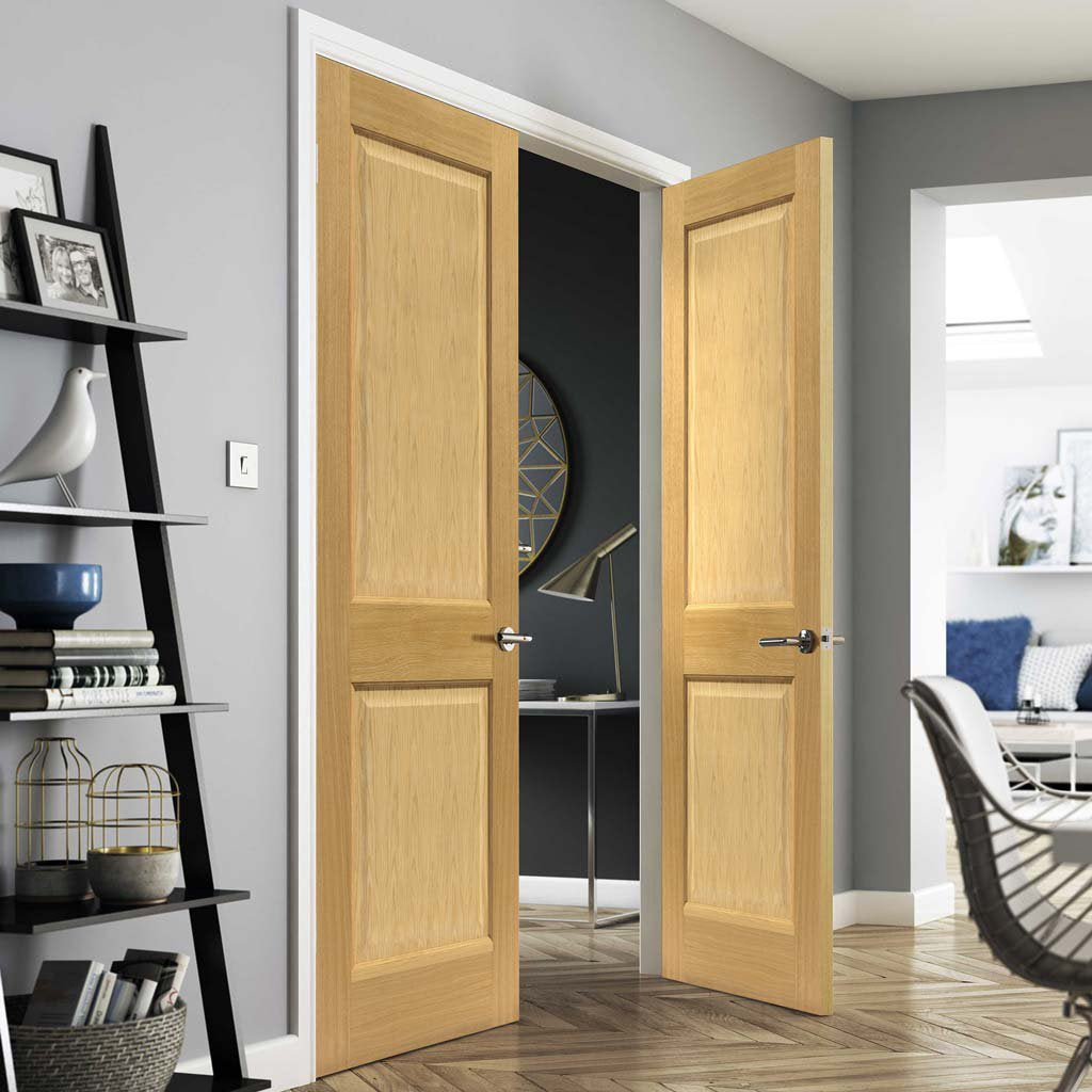 J B Kind Charnwood Oak 2 Panel Door Pair - Prefinished