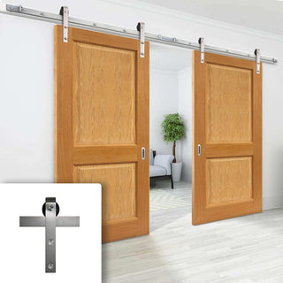 Image: Double Sliding Door & Stainless Steel Barn Track - Charnwood Oak Doors - Prefinished