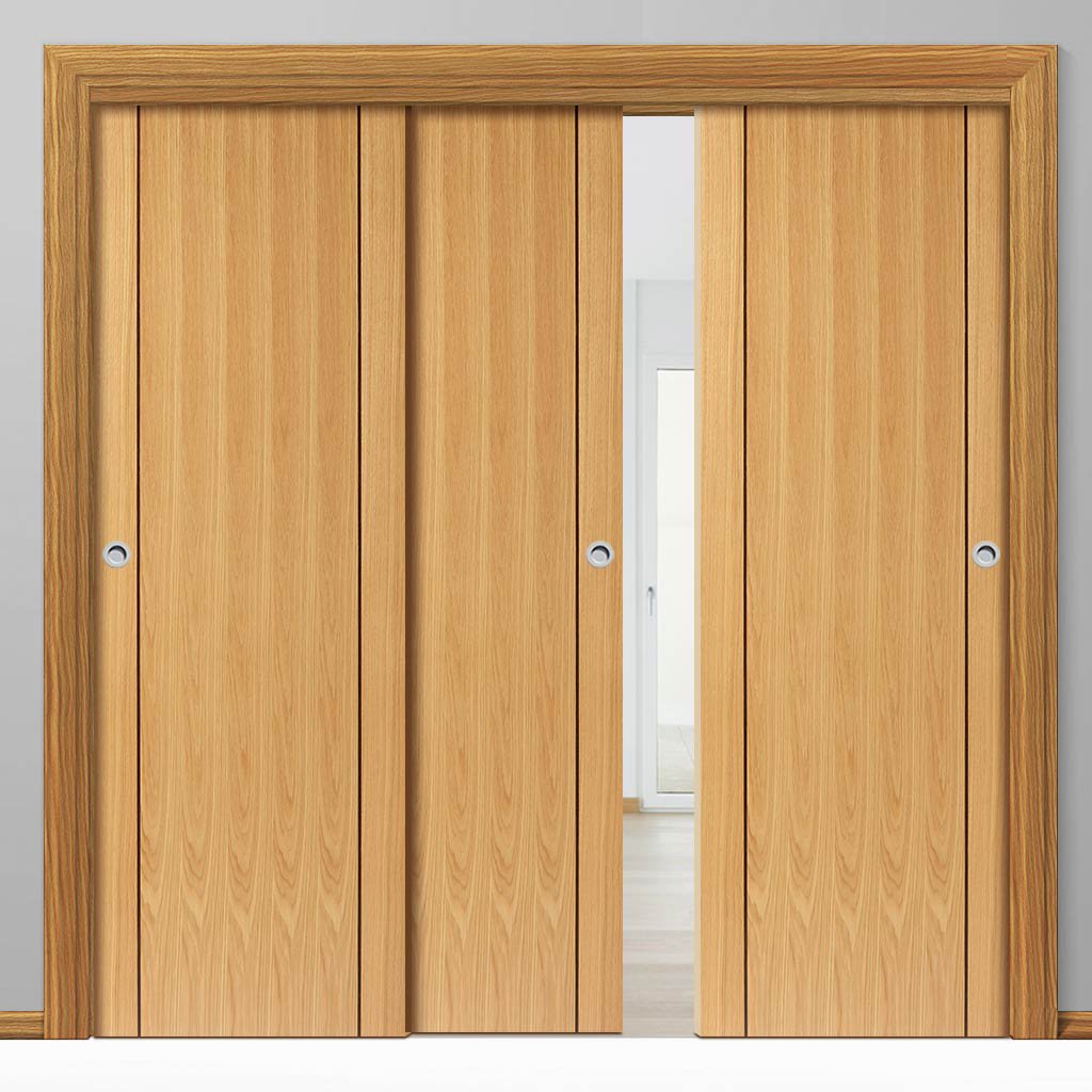 Three Sliding Doors and Frame Kit - Chartwell Flush Oak Door - Prefinished