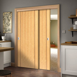 Image: Two Sliding Doors and Frame Kit - Chartwell Flush Oak Door - Prefinished