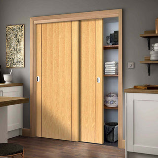 Image: Two Sliding Wardrobe Doors & Frame Kit - Chartwell Flush Oak Door - Prefinished