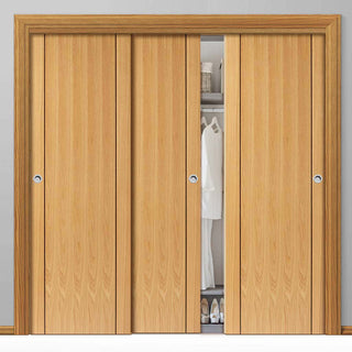 Image: Three Sliding Wardrobe Doors & Frame Kit - Chartwell Flush Oak Door - Prefinished