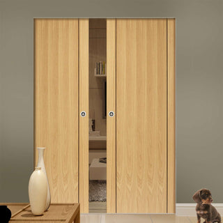 Image: Chartwell Oak Absolute Evokit Double Pocket Doors - Prefinished