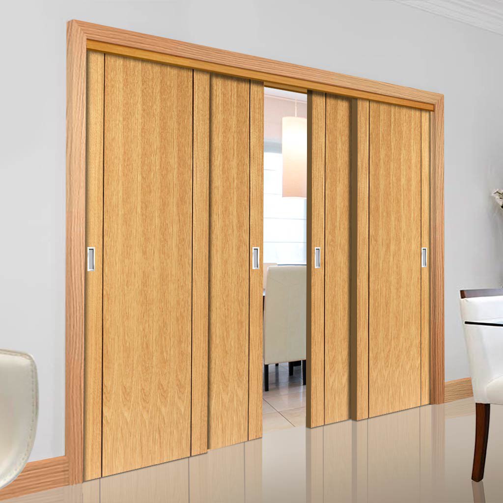 Four Sliding Doors and Frame Kit - Chartwell Flush Oak Door - Prefinished