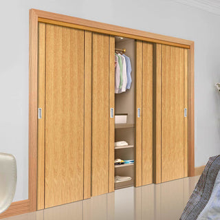 Image: Four Sliding Wardrobe Doors & Frame Kit - Chartwell Flush Oak Door - Prefinished