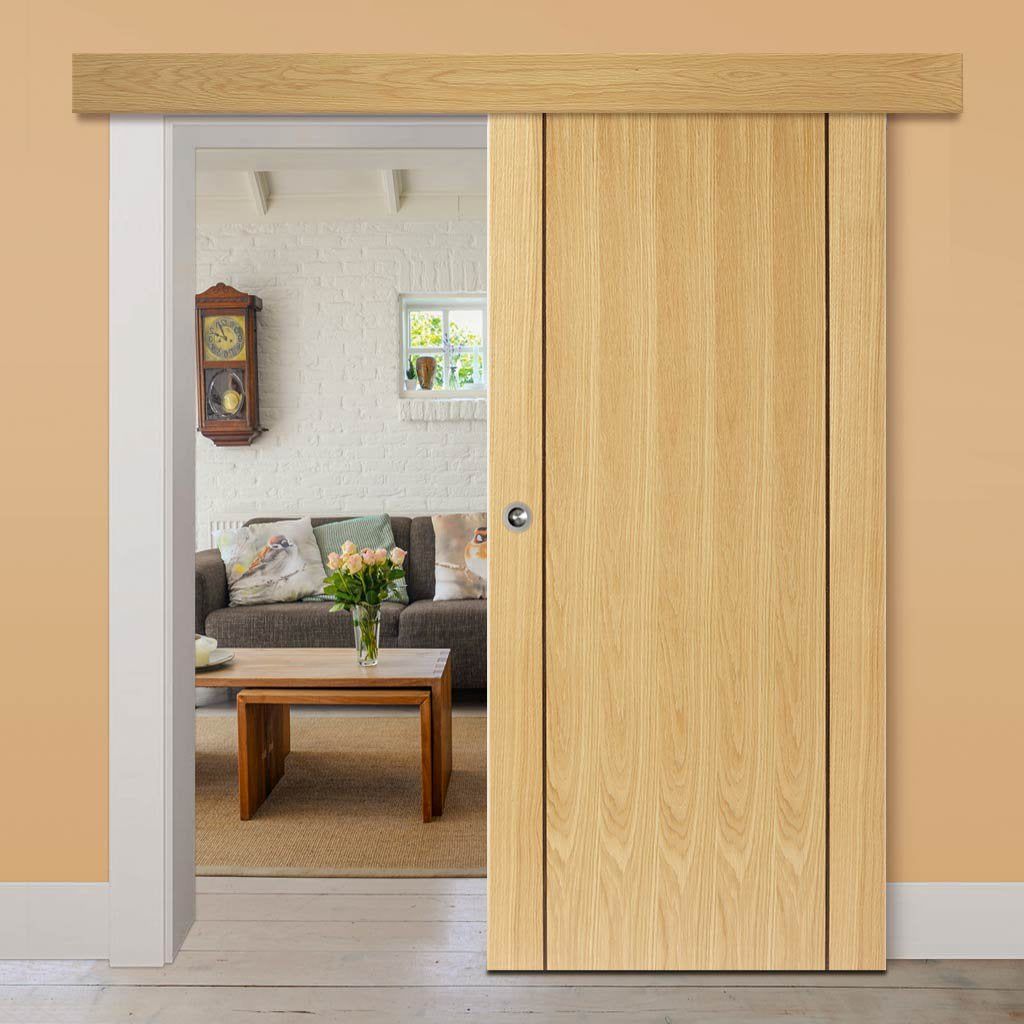 Single Sliding Door & Wall Track - Chartwell Flush Oak Door - Prefinished