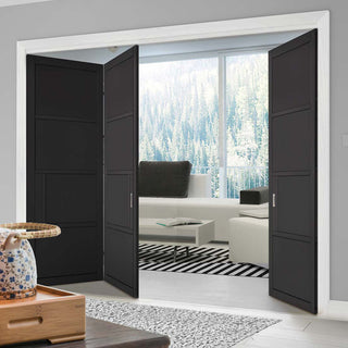 Image: Three Folding Doors & Frame Kit - Chelsea 4 Panel 2+1 - Black Painted - Prefinished
