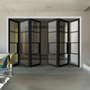 Six Folding Doors & Frame Kit - Chelsea 4 Pane Black Primed 3+3 - Clear Glass