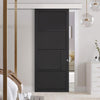Single Sliding Door & Wall Track - Chelsea 4 Panel Black Painted Door - Prefinished