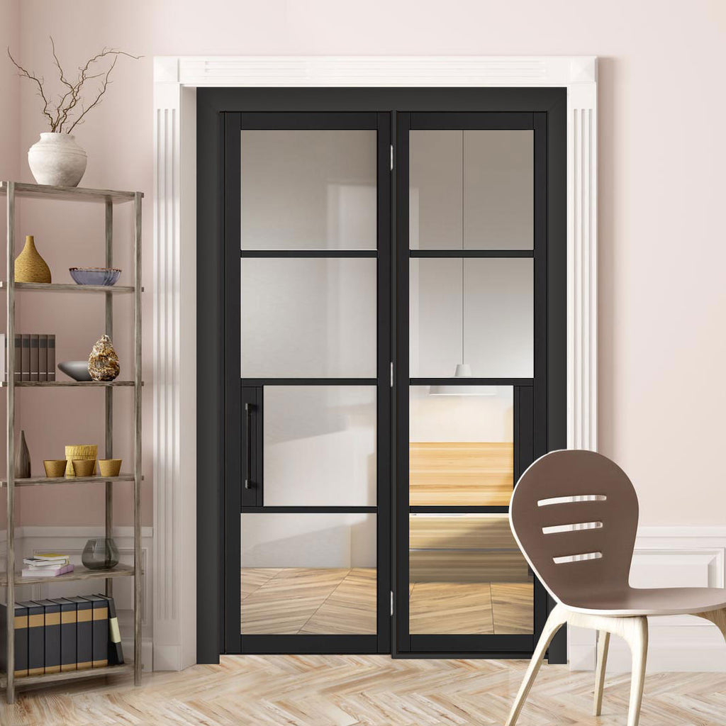 ThruEasi Room Divider - Chelsea 4 Pane Black Clear Glass Prefinished Door with Single Side