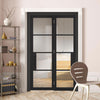 ThruEasi Room Divider - Chelsea 4 Pane Black Primed Clear Glass Unfinished Door with Single Side