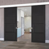 Double Sliding Door & Wall Track - Chelsea 4 Panel Black Primed Door