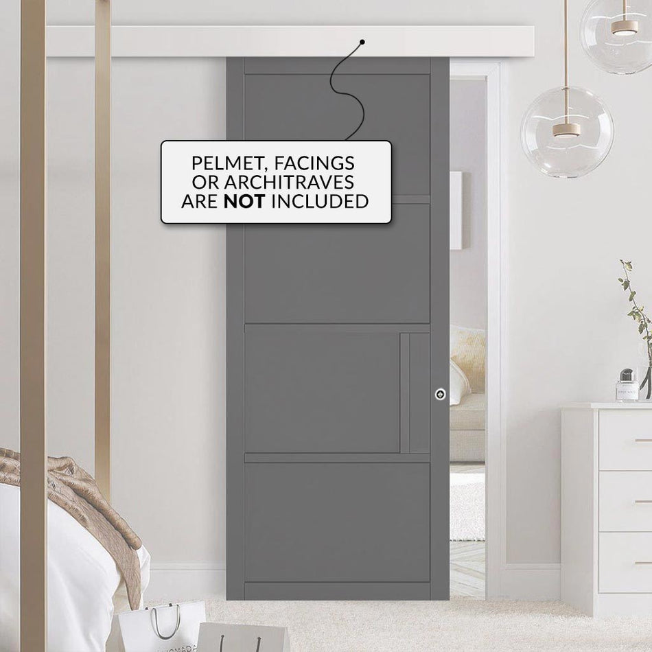 Single Sliding Door & Wall Track - Chelsea 4 Panel Black Painted Door - Prefinished