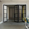Four Folding Doors & Frame Kit - Chelsea 4 Pane Black Primed 3+1 - Clear Glass