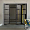 Three Folding Doors & Frame Kit - Chelsea 4 Pane Black Primed 2+1 - Clear Glass
