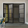 Three Folding Doors & Frame Kit - Chelsea 4 Pane Black Primed 2+1 - Clear Glass