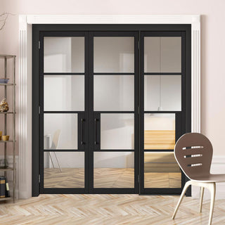 Image: ThruEasi Room Divider - Chelsea 4 Pane Black Clear Glass Prefinished Double Doors with Single Side