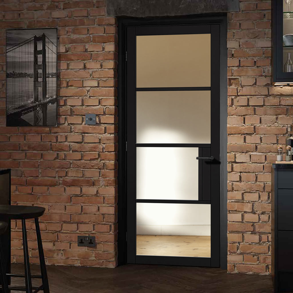 Chelsea 4 Pane Black Primed Internal Door - Clear Glass