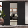 Top Mounted Black Sliding Track & Double Door - Chelsea 4 Panel Black Painted Doors - Prefinished