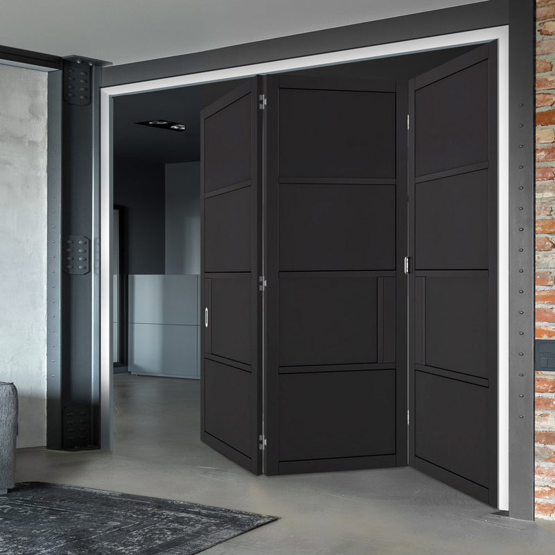 Three Folding Doors & Frame Kit - Chelsea 4 Panel 3+0 - Black Painted - Prefinished