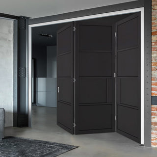 Image: Three Folding Doors & Frame Kit - Chelsea 4 Panel 3+0 - Black Primed