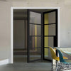 Two Folding Doors & Frame Kit - Chelsea 4 Pane Black Primed 2+0 - Clear Glass