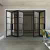 Five Folding Doors & Frame Kit - Chelsea 4 Pane Black Primed 3+2 - Clear Glass