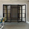 Four Folding Doors & Frame Kit - Chelsea 4 Pane Black Primed 2+2 - Clear Glass