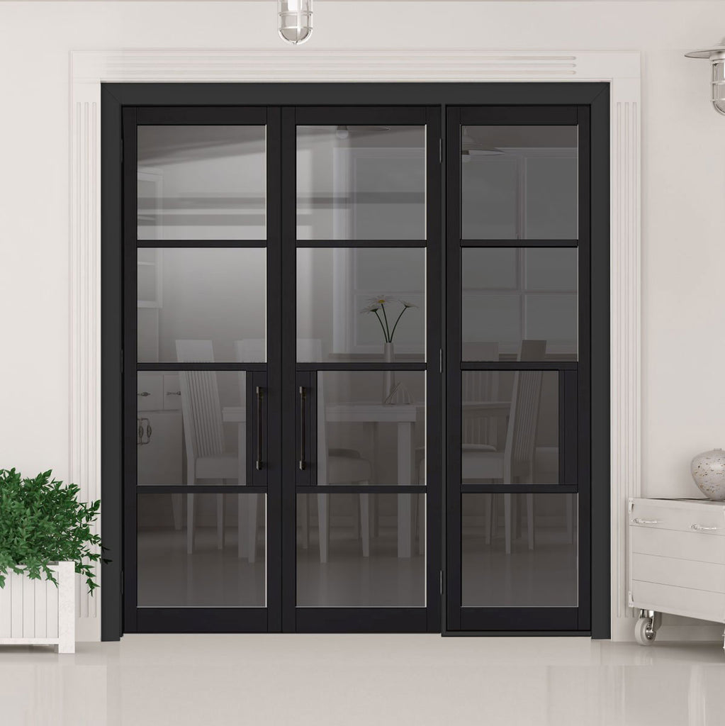 ThruEasi Room Divider - Chelsea 4 Pane Black Tinted Glass Prefinished Double Doors with Single Side