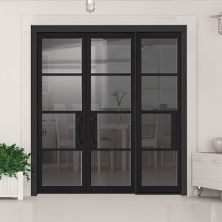 Image: ThruEasi Room Divider - Chelsea 4 Pane Black Primed Tinted Glass Unfinished Double Doors with Single Side