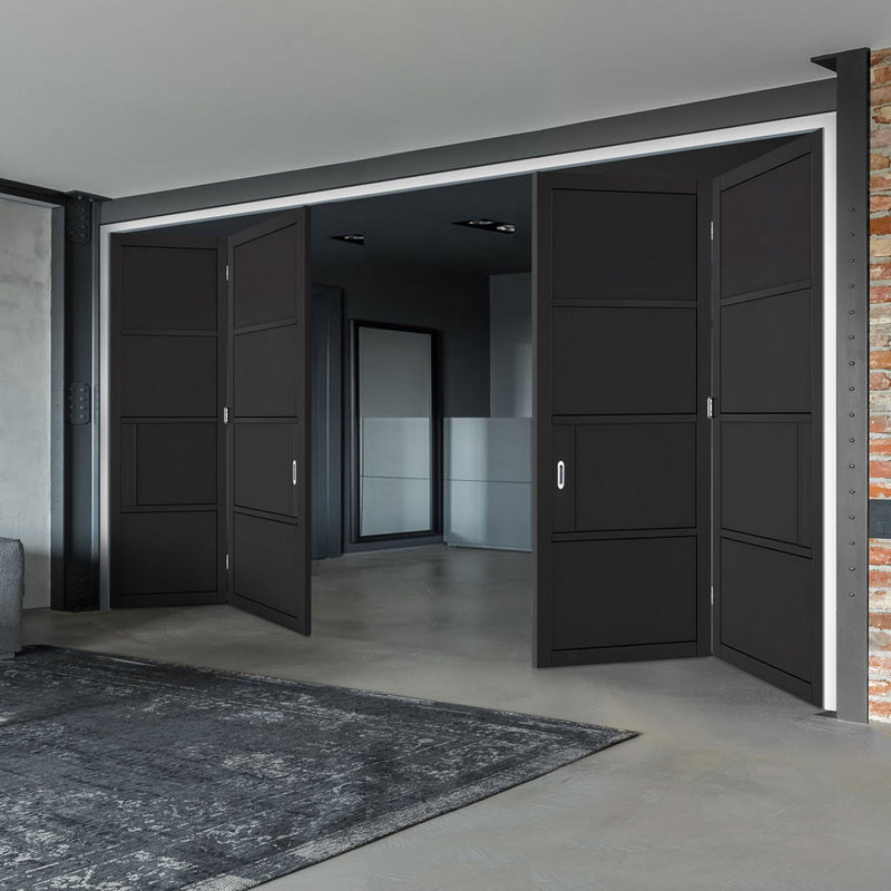 Four Folding Doors & Frame Kit - Chelsea 4 Panel 2+2 - Black Painted - Prefinished