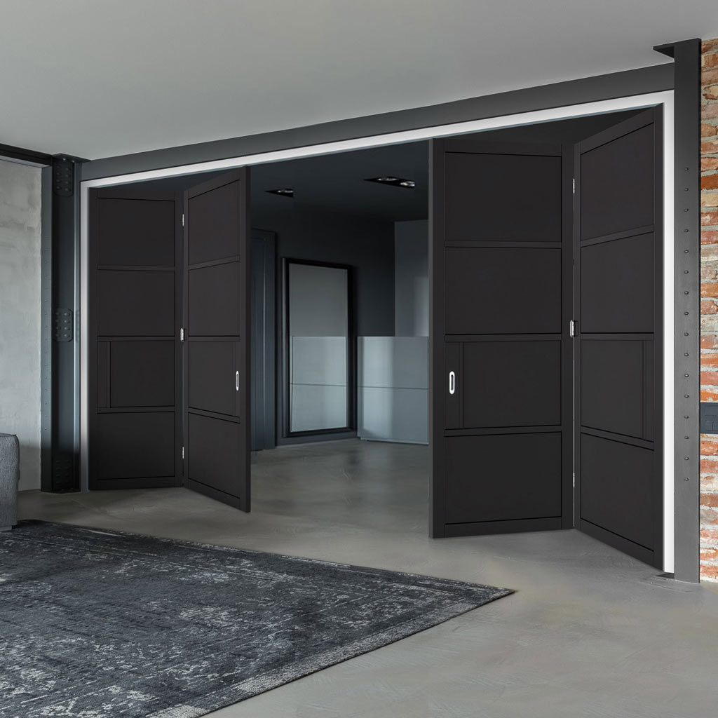 Four Folding Doors & Frame Kit - Chelsea 4 Panel 2+2 - Black Painted - Prefinished