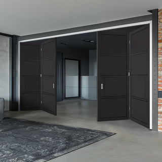 Image: Four Folding Doors & Frame Kit - Chelsea 4 Panel 2+2 - Black Painted - Prefinished