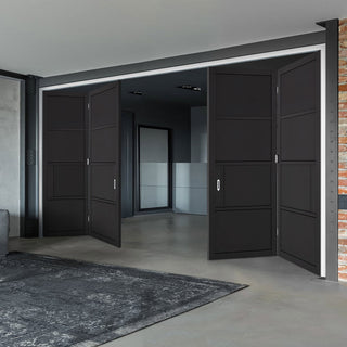 Image: Four Folding Doors & Frame Kit - Chelsea 4 Panel 2+2 - Black Primed