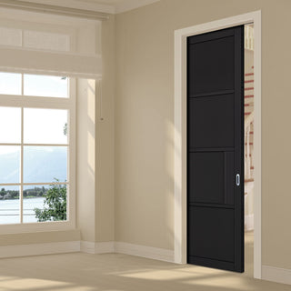 Image: Chelsea 4 Panel Black Primed Single Evokit Pocket Door