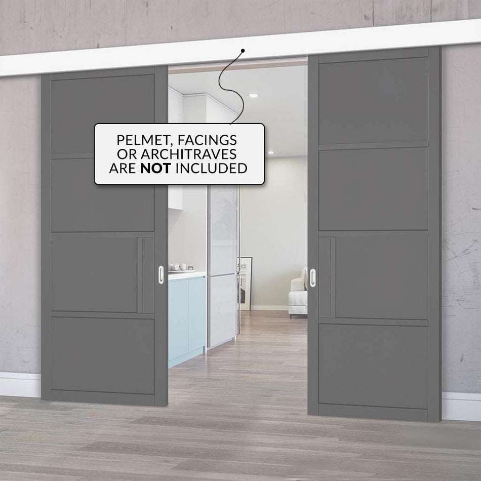 Double Sliding Door & Wall Track - Chelsea 4 Panel Black Painted Door - Prefinished