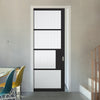 Chelsea 4 Pane Black Primed Single Evokit Pocket Door - Clear Reeded Glass