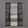 Chelsea 4 Pane Black Primed Double Evokit Pocket Doors - Tinted Glass