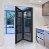 Two Folding Doors & Frame Kit - Chelsea 4 Pane Black Primed 2+0 - Tinted Glass