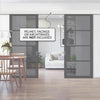 Double Sliding Door & Wall Track - Chelsea 4 Pane Black Primed Door - Tinted Glass