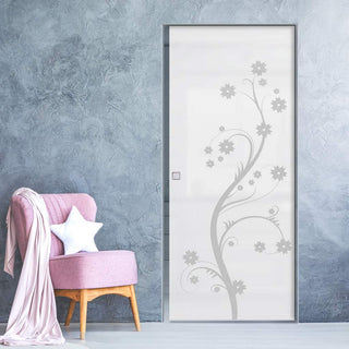 Image: Cherry Blossom 8mm Obscure Glass - Obscure Printed Design - Single Absolute Pocket Door
