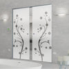 Cherry Blossom 8mm Obscure Glass - Clear Printed Design - Double Absolute Pocket Door