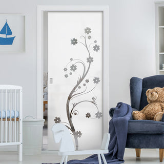 Image: Cherry Blossom 8mm Obscure Glass - Clear Printed Design - Single Evokit Glass Pocket Door