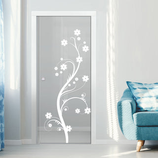 Image: Cherry Blossom 8mm Clear Glass - Obscure Printed Design - Single Evokit Glass Pocket Door